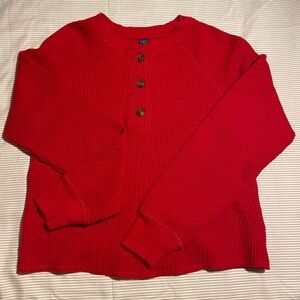 Old Navy Red Long Sleeve waffle Henley Top
